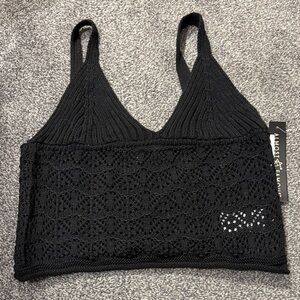 Almost Famous Black Crochet Knit Crop Top Size Large NWT